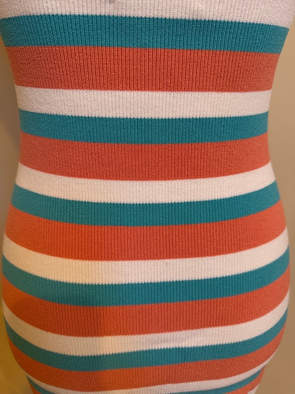 Babaton Aritzia Striped Halter Bodycon Knit Dress Size M Coral Blue White - Picture 4 of 7